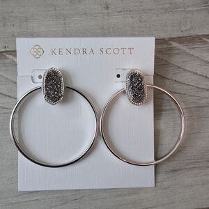 Kendra Scott Mayra Silver Hoop Earrings with Platinum Drusy